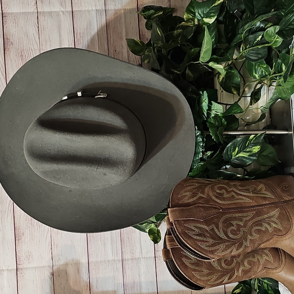 Resistol New Self Conforming 100% Wool Size 81/2 Gray Cowboy Hat - Picture 2 of 13
